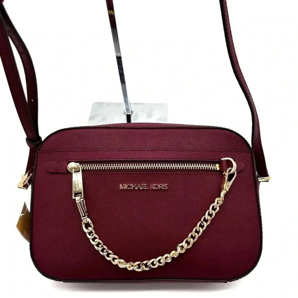 MICHAEL KORS LARGE EW ZIP CHAIN CROSSBODY BAG DARK CHERRY - Picture 4 of 11